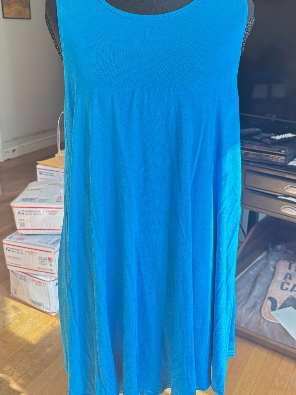 Azules Vibrant blue,dusty purple, denim blue Scoop Neck Tunic. Choose color M